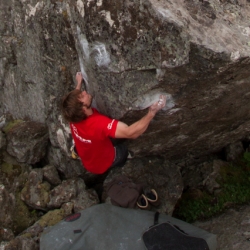 Paul Nothdurft in "Cheater an die Wand", fb7B, Third Ascent